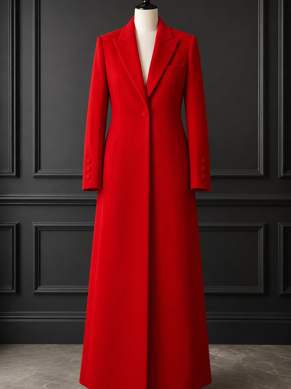 Crimson Wool-Cashmere Tailored Long Coat